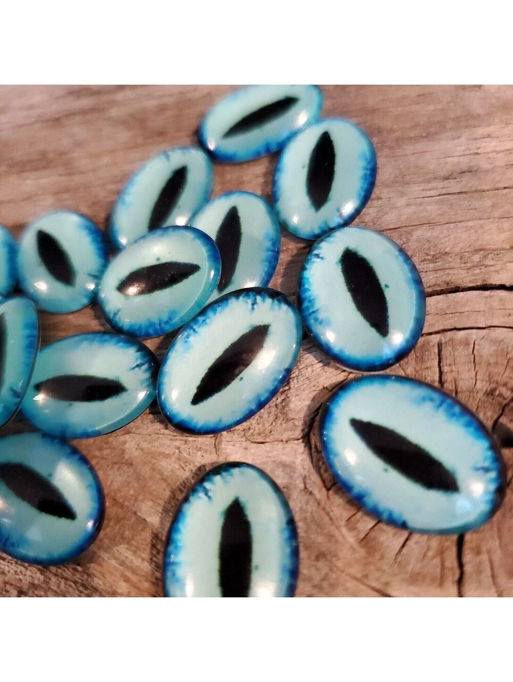 Dragon Eyes Black Aqua Blue GoT Fan Glass Cabochons 18x13mm Oval 2 pcs